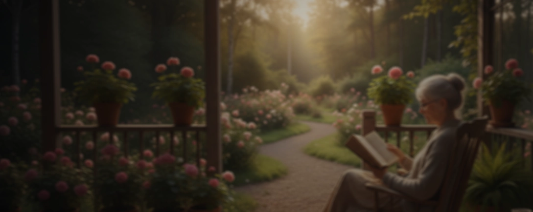 reading a book on the porch